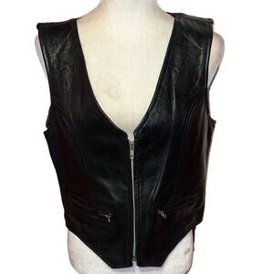 Vintage Black Leather Women's Motorcycle Moto Vest